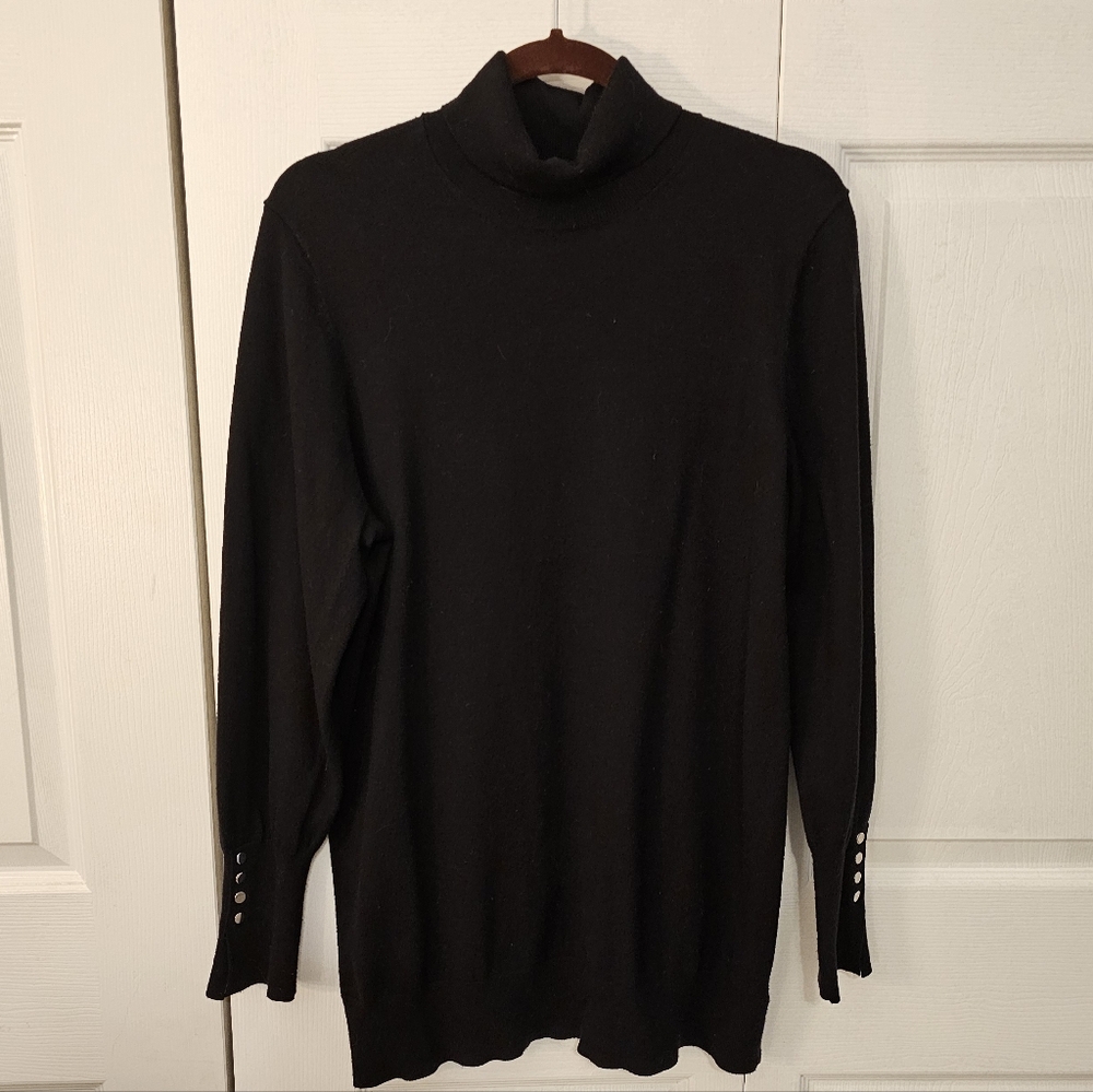 Torrid Elegant Black Turtleneck Sweater With Silver Button Detail On Split Cuffs